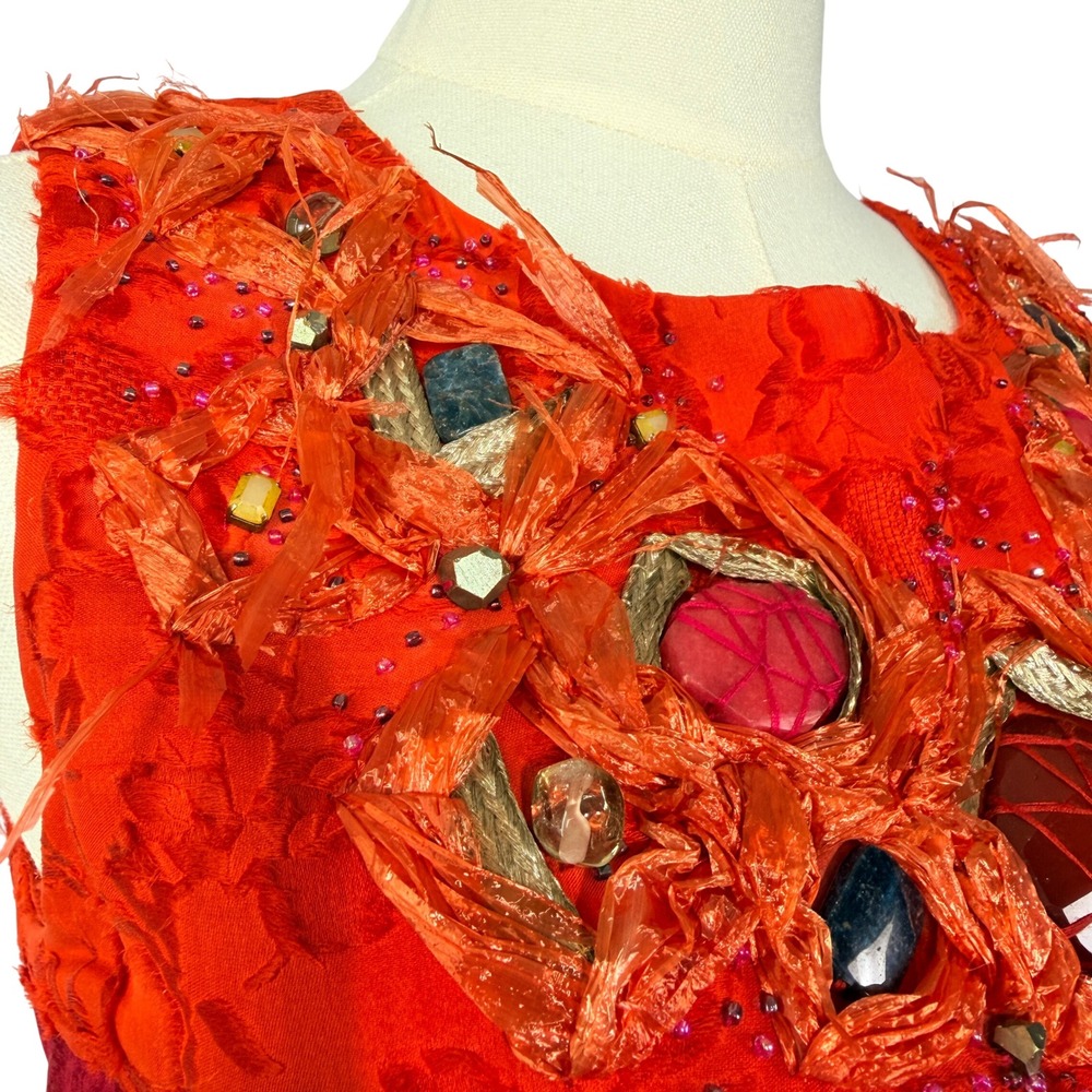 Carolina Herrera Silk Embellished Cocktail Dress Pink Orange Floral Jacquard - Picture 8 of 10